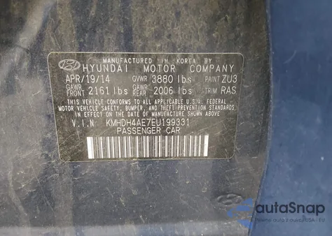 2014 Hyundai Elantra Se from USA, damaged, VIN KMHDH4AE7EU199331